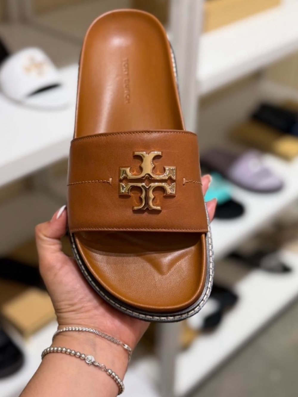NIB Tory Burch Everly Anatomic Lug Nappa Leather Slide Sandal